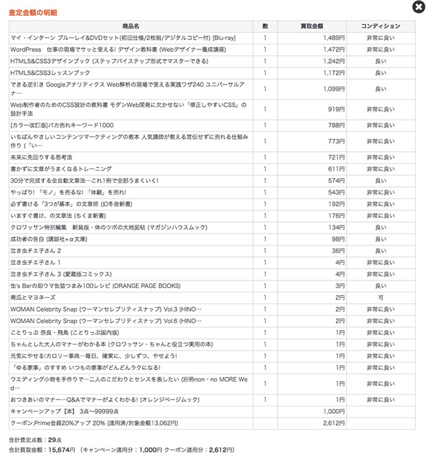 リコマース古本買取価格のブログ画像